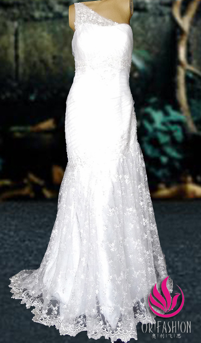 Orifashion HandmadeReal Custom Made One Shoulder Wedding Dress R - Click Image to Close